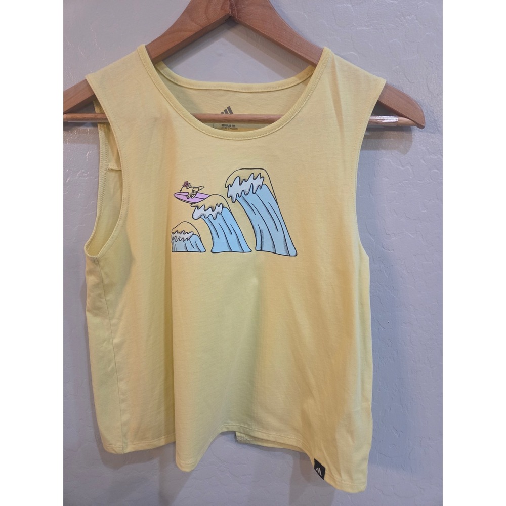 Adidas Girls Yellow Surfing Dog Graphic Tank Top Split Back AA3039 Size L 14